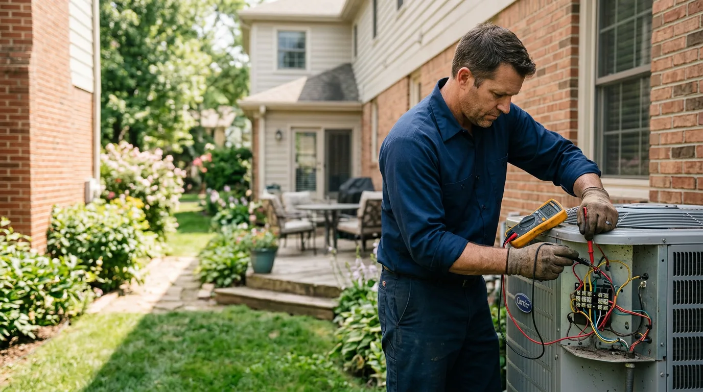 HVAC technician working in a home in New Jersey